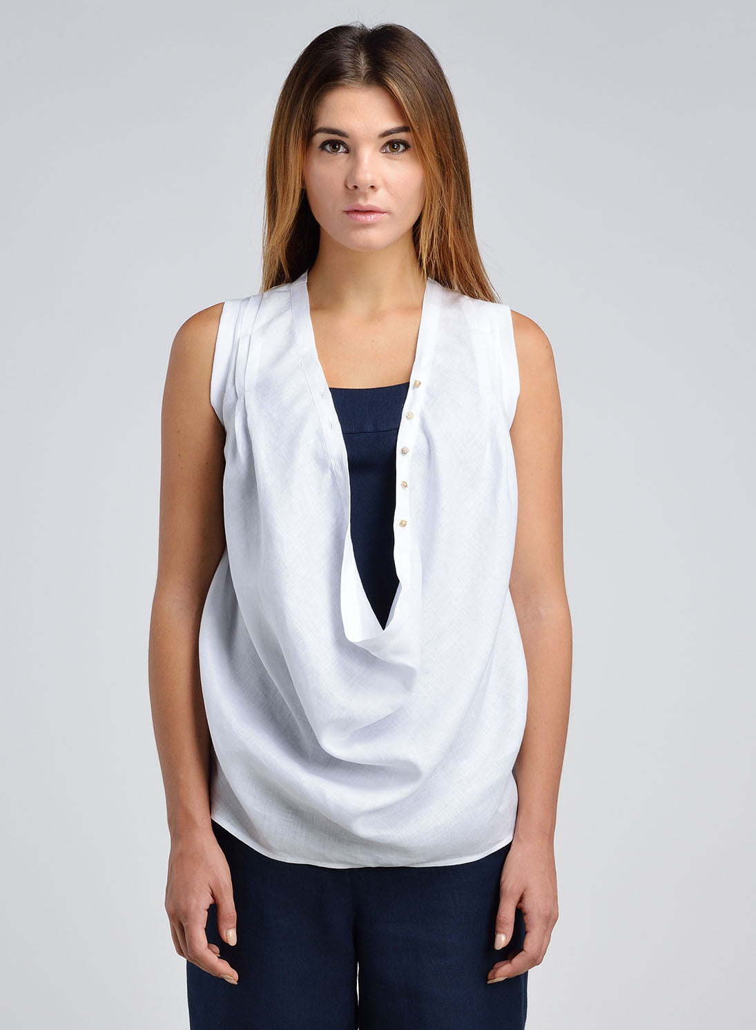 Women's Linen Top - Linen Draped Front Sleeveless Top | ANN G LINEN ...