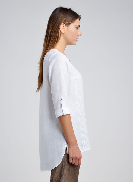 Women's Linen Blouses - Linen Long Sleeves Scooped Neck Tunic | ANN G ...