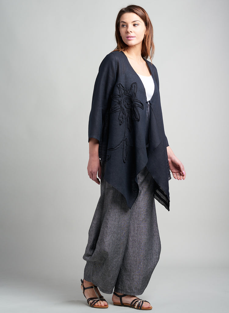 Women's Linen Tunics - Linen Patch Details Asymmetric Hemline Jacket ...