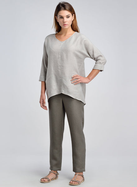 Women's Linen Blouses - Linen V-neck Stripe Pullover Top| ANN G LINEN ...