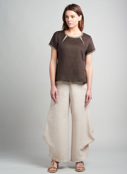 Women's Linen Blouse - Linen Jersey Binding Short Sleeve Top – ANN G LINEN