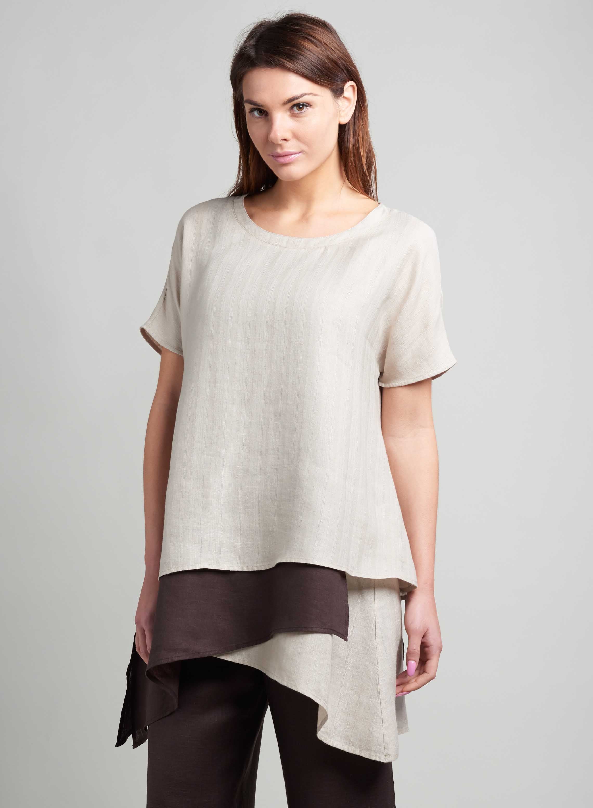 Women's Linen Tunics - Linen Asymmetric Double Layering Tunic | ANN G ...