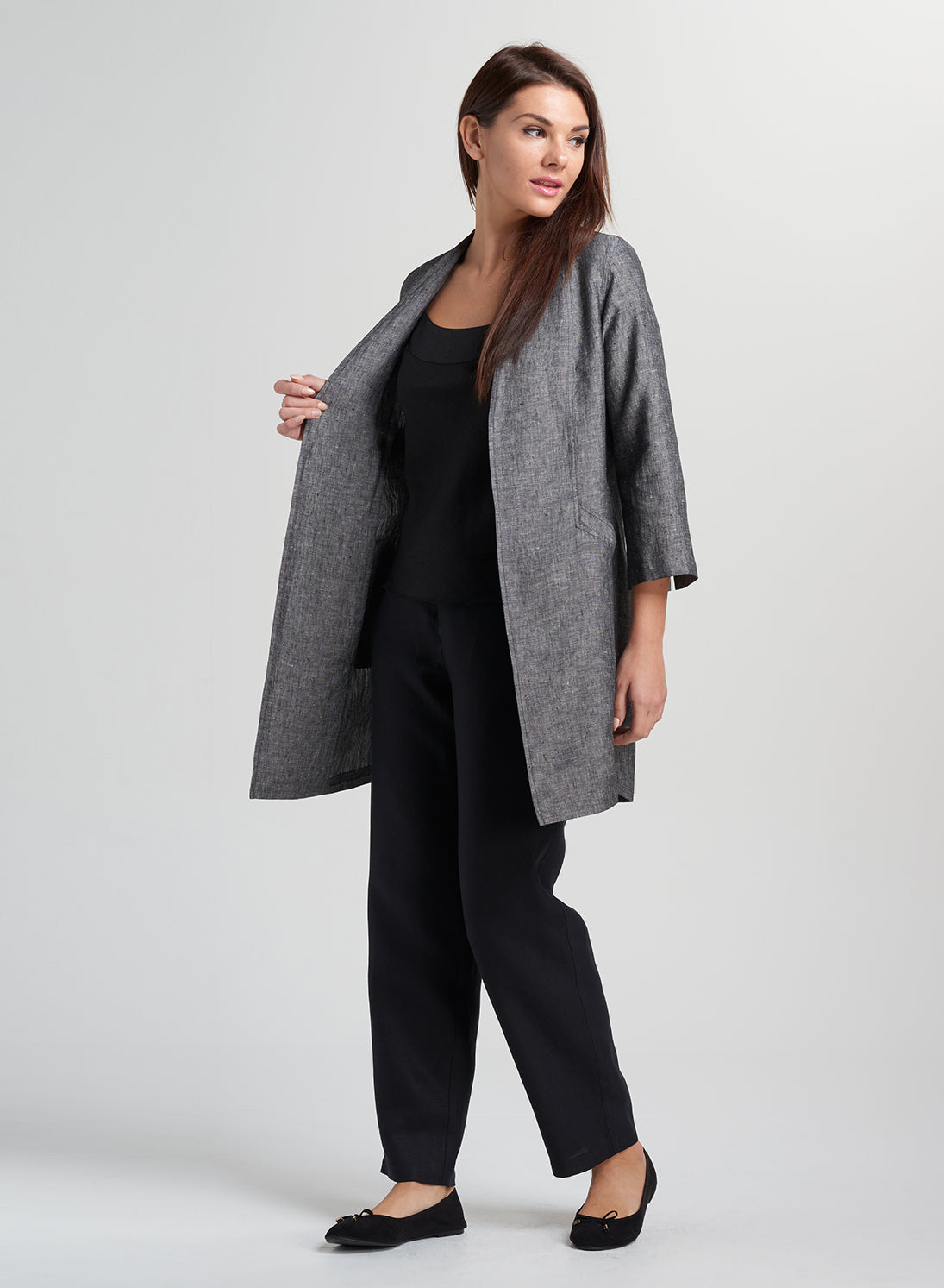 Women's Linen Jacket - Linen Open Front Long Jacket | ANN G LINEN – ANN ...