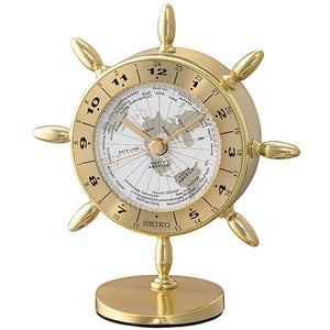 Seiko World Time Ship Wheel Mantel Desk Clock QHG107G
