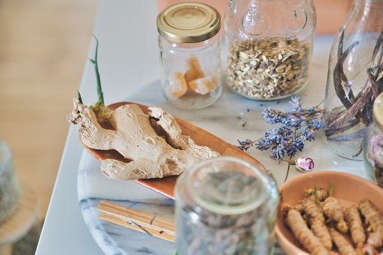 Galangal Root on a table with other spices