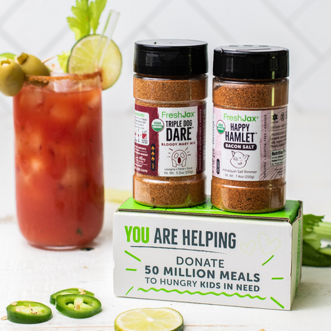 Triple Dog Dare Bloody Mary Mix, Happy Hamlet Vegan Bacon Sale, and a Bloody Mary Cocktail