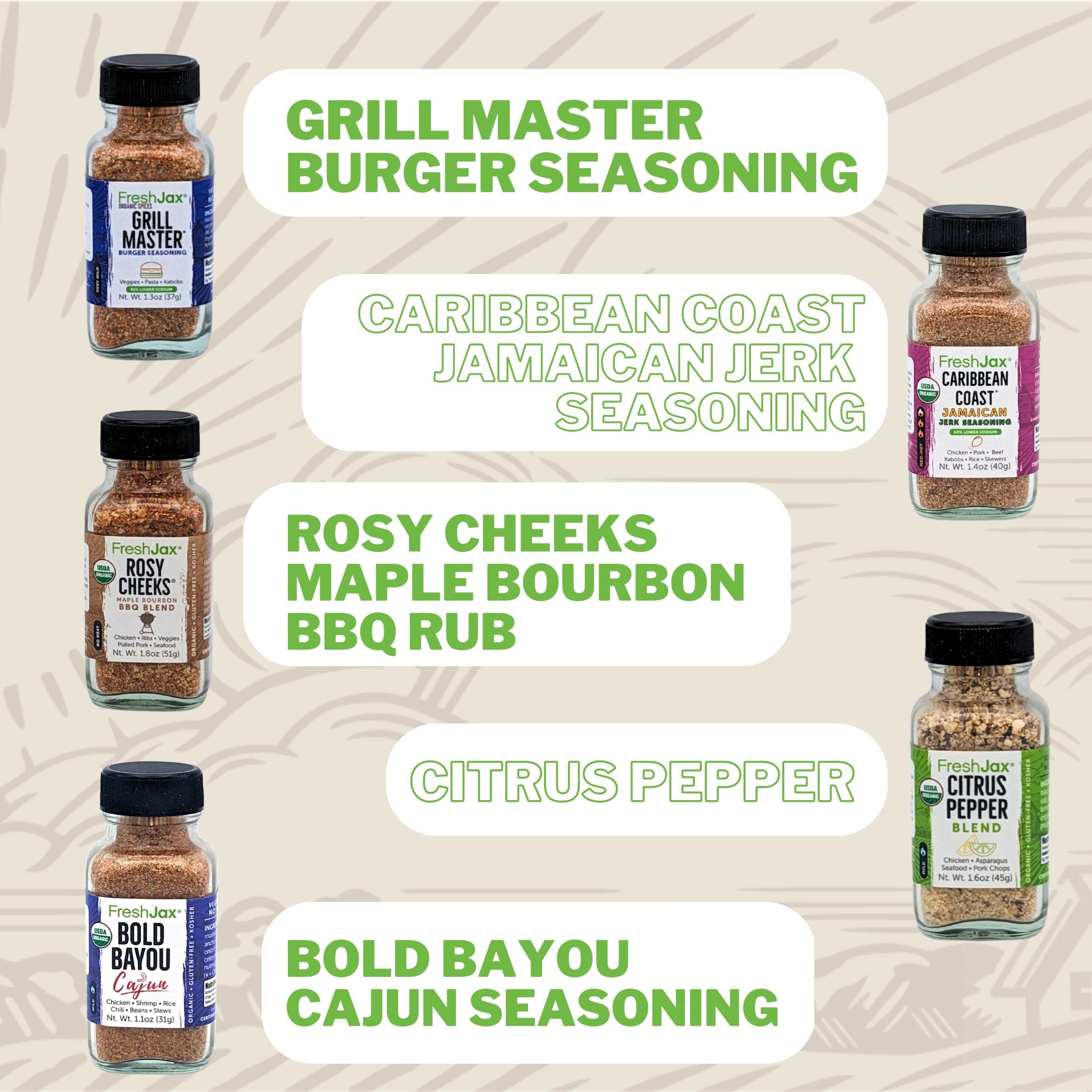 Salt Free Gift Set - 5 Sampler Sized Organic Seasonings