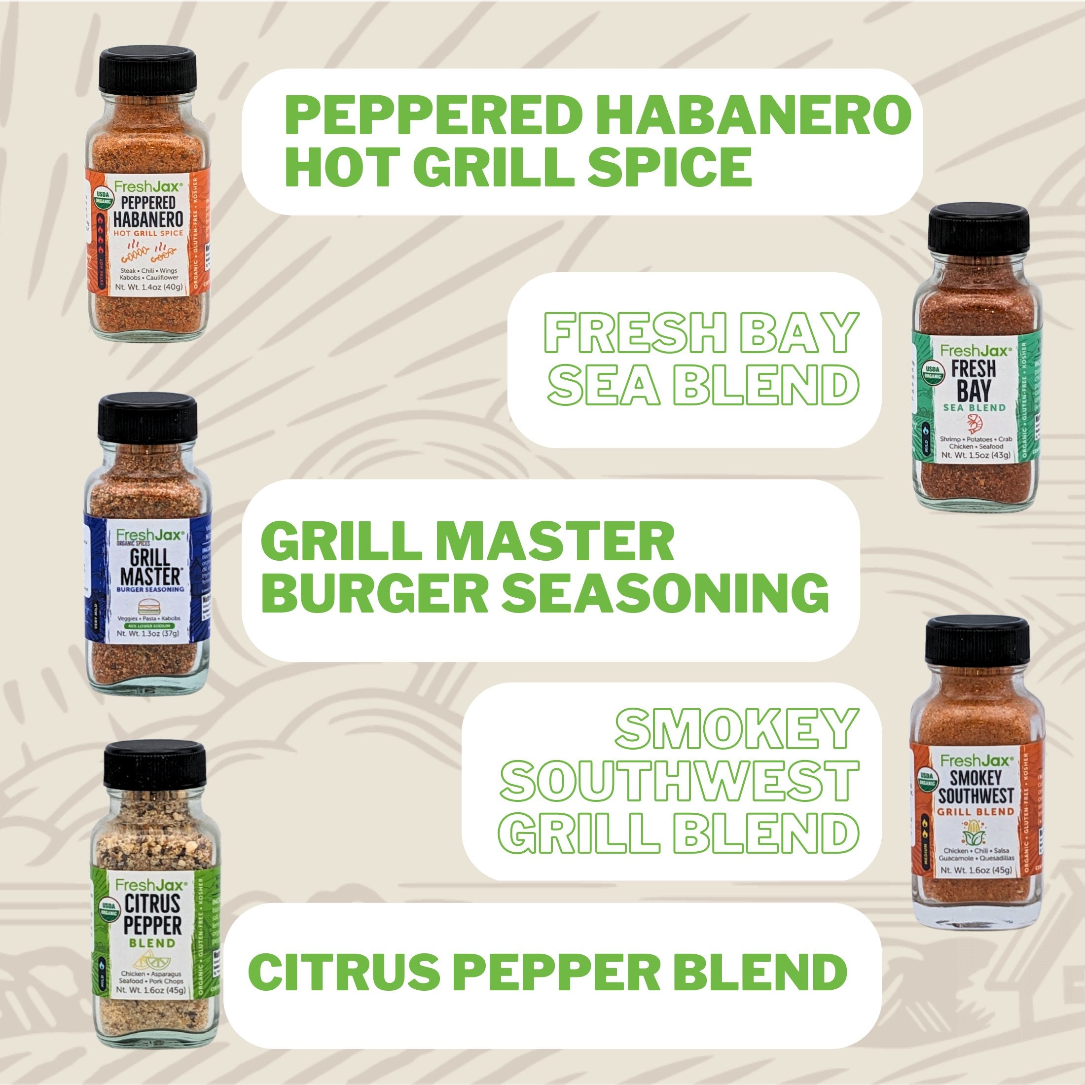 Freshjax Hot & Spicy Seasonings Gift Set, Set of 5