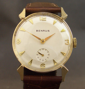 40s BENRUS 'Pie-Pan' Gents 14K Solid 