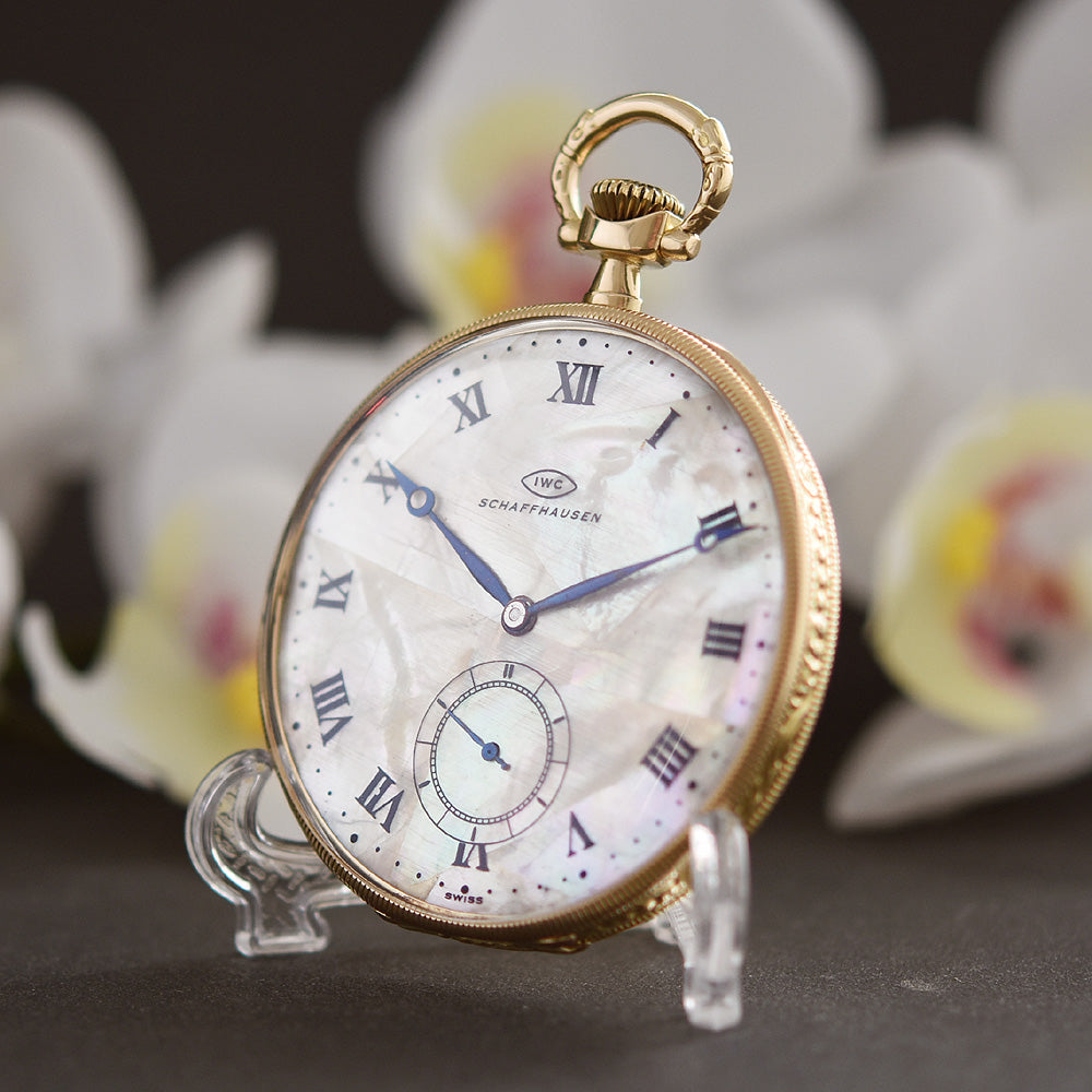 1906 Iwc Schaffhausen 18k Gold Mother Of Pearl Mop Pocket Watch Empressissi