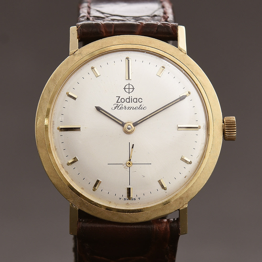 60s ZODIAC Hermetic Gents Florentine 14K Solid Gold Watch – empressissi