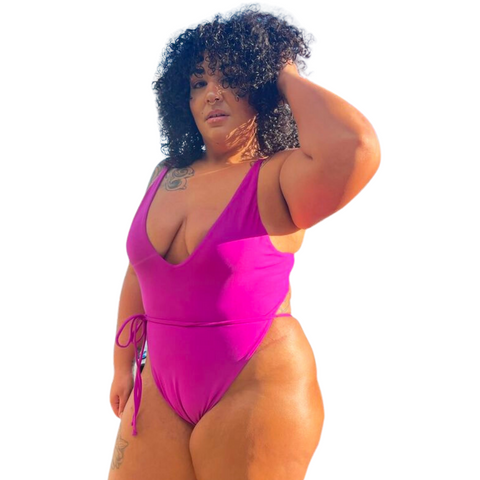 Nina Sharae Hot Pink, Thong, One Piece, Swimsuit with Sleeve