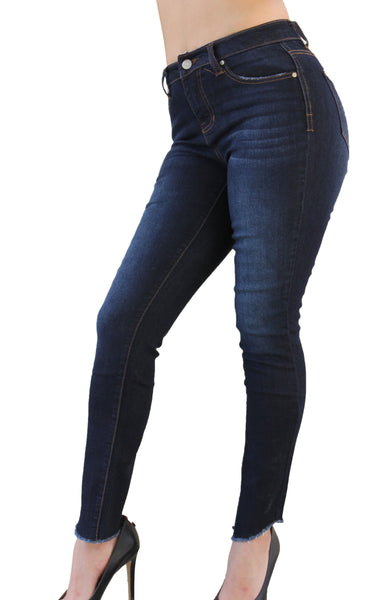 DP9943 CiSono Dark Denim Jeans W/ Angle Fringe Ankle | FashionPosh