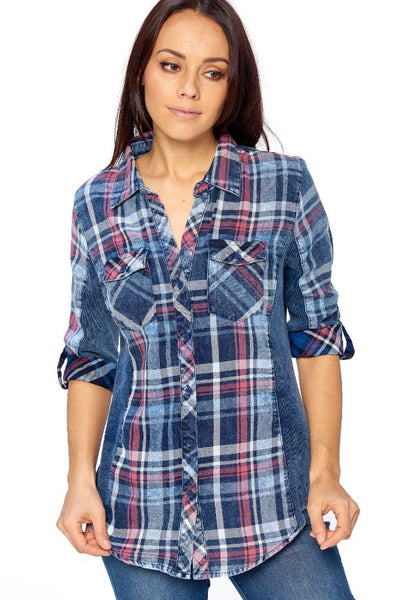 Ci Sono Ribbed Plaid Shirt | FashionPosh