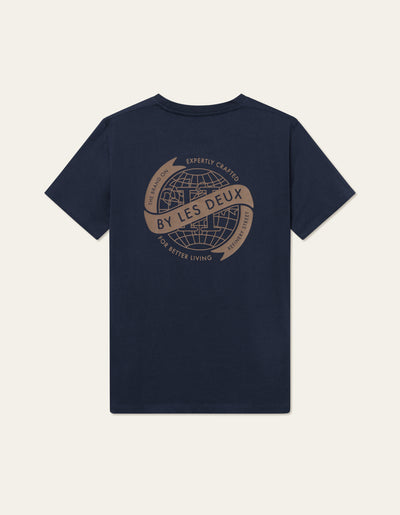 Les Deux MEN Globe T-Shirt T-Shirt 460827-Dark Navy/Tobacco Brown