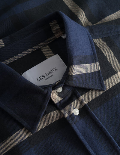 Les Deux MEN Jeremy Flannel Shirt Shirt 460215-Dark Navy/Ivory