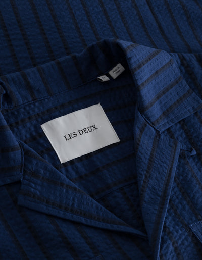 Les Deux MEN Osmund Seersucker SS Shirt Shirt 460477-Dark Navy/Blueprint