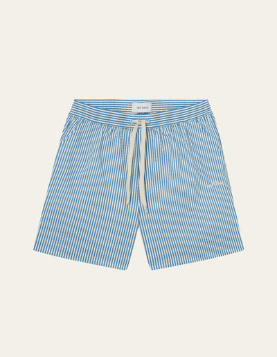 Les Deux MEN Stan Stripe Seersucker Swim Shorts Swimshorts 474218-Washed Denim Blue/Light Ivory