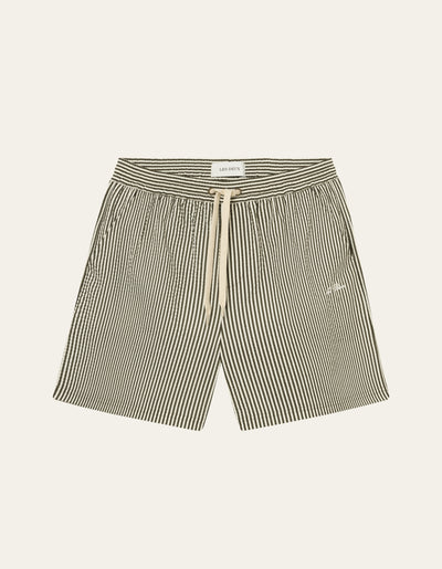 Les Deux MEN Stan Stripe Seersucker Swim Shorts Swimshorts 522218-Olive Night/Light Ivory