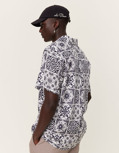 Les Deux MEN Tiles AOP SS Shirt Shirt 201100-White/Black