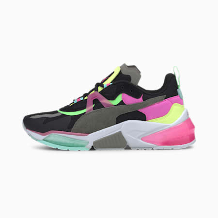 lime green and pink pumas