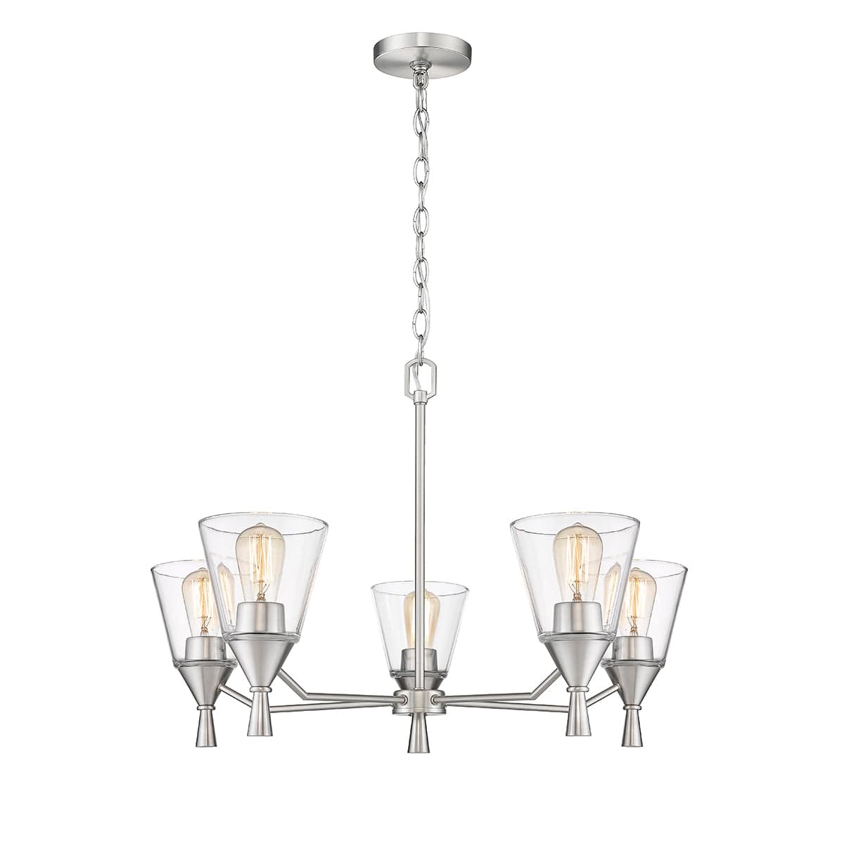 5 Lamps Artini Chandelier - Brushed Nickel Finish - Clear Glass - 24in