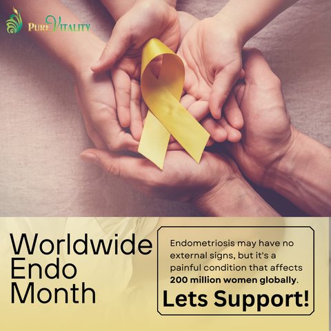 Worldwide Endo Month - showing hands holding a yellow ribbon representing Endometriosis awareness. 