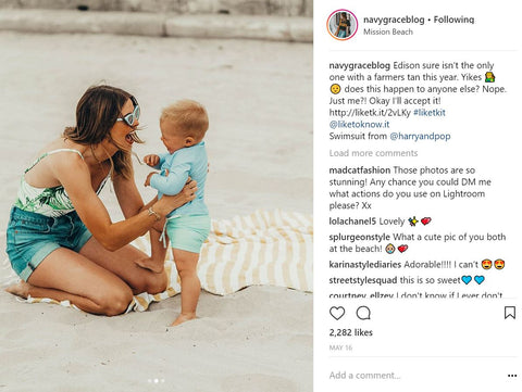 edison in harry & pop original rashguard in byron bay blue and budgie brief in great ocean green | image by camilla thurma