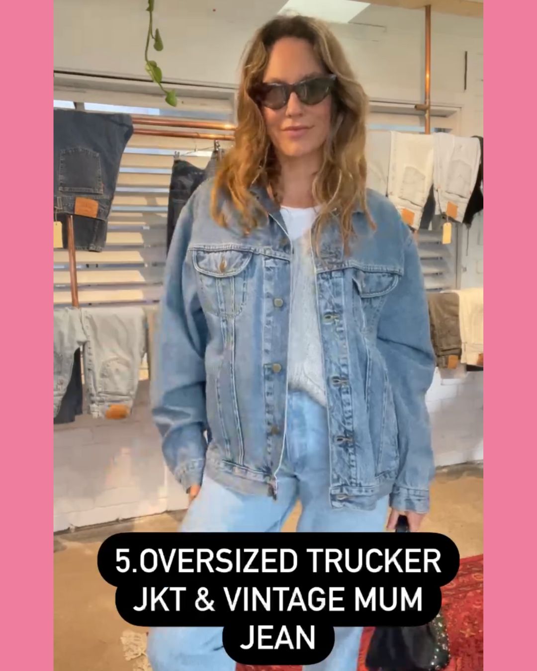 Oversized trucker jacket with mum jeans