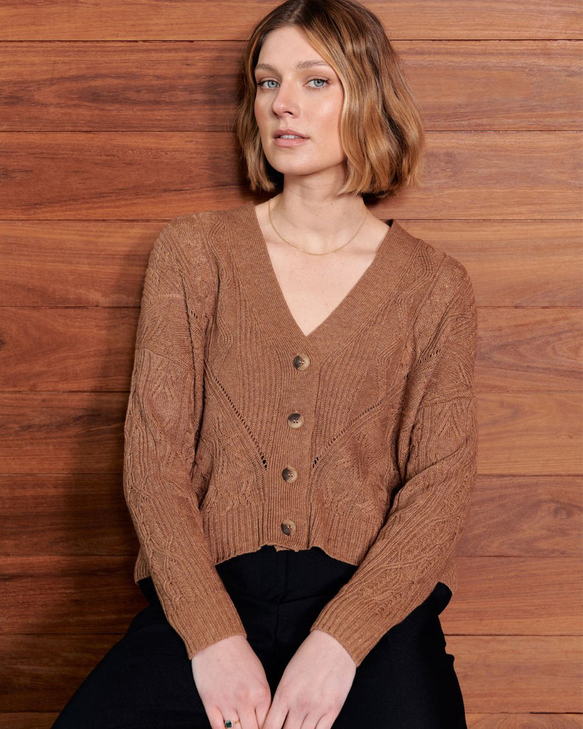 a button down cardigan in camel colour