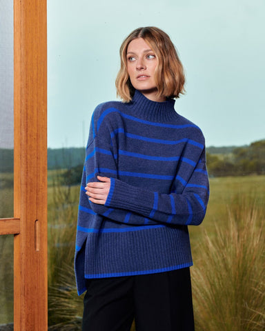 Blue striped Merino knitwear