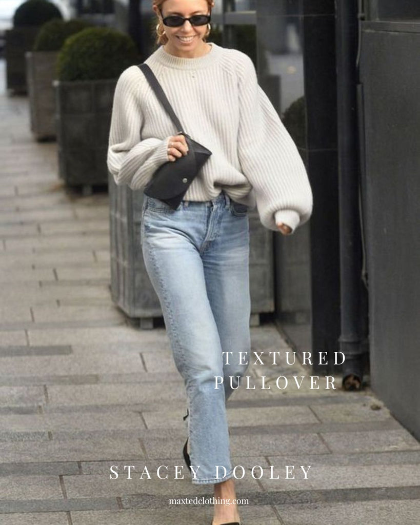 Stacey Dooley in a textured knit