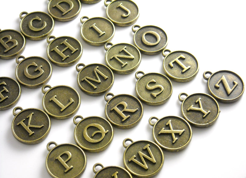 Charm - Antique Bronze - Alphabet - Typewriter Key Style - 12mm - Choose your letter