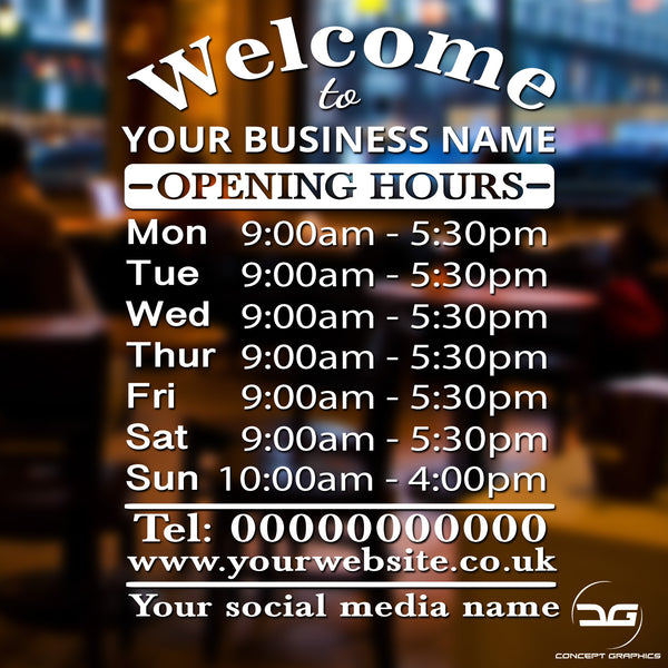 Personalised Business Opening Times/Hours Signs | Concept Graphics