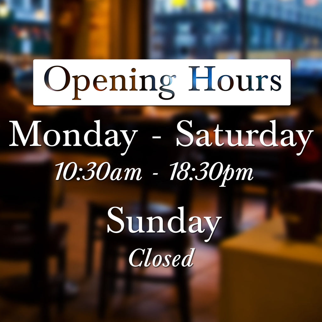 Simple Custom Opening Hours Time Vinyl Window Sign | Concept Graphics