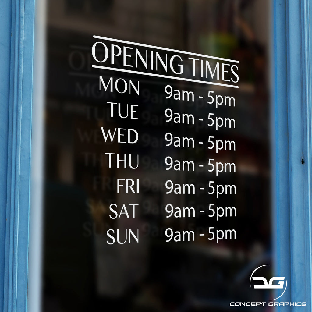 Personalised Opening Hours Vinyl Decal Sign | Concept Graphics