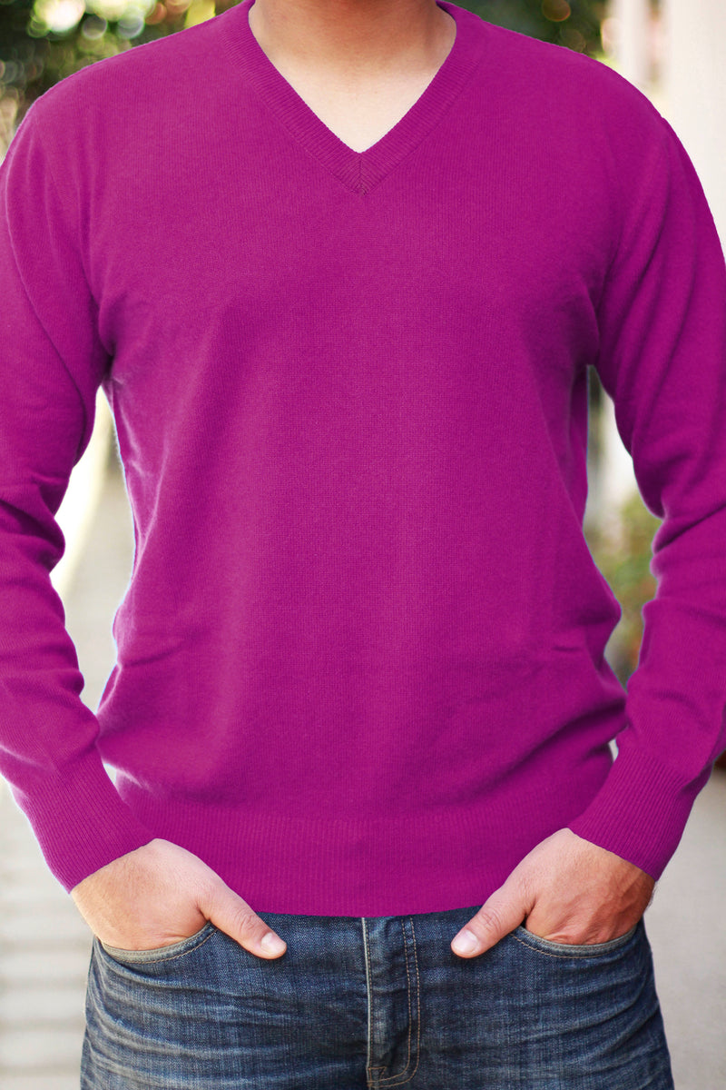 Men's Dark Magenta Cashmere V-Neck Pullover Sweater – Nepali Handmade Store