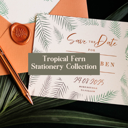 tropical fern leaves stationery collection for wedding