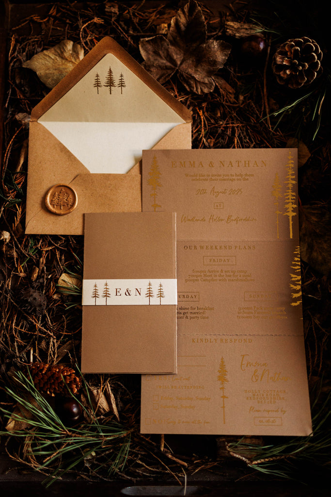 fold out woodland wedding invitation