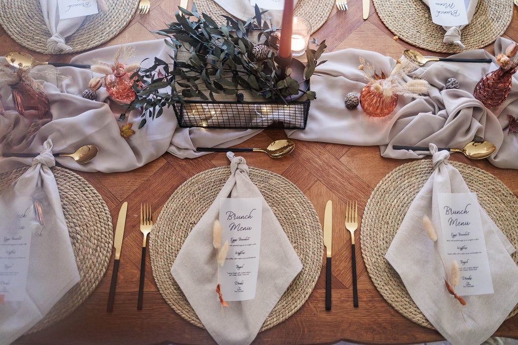 autumn table styling with burnt orange and black