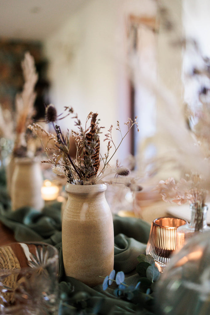 rustic bud vases with sage green