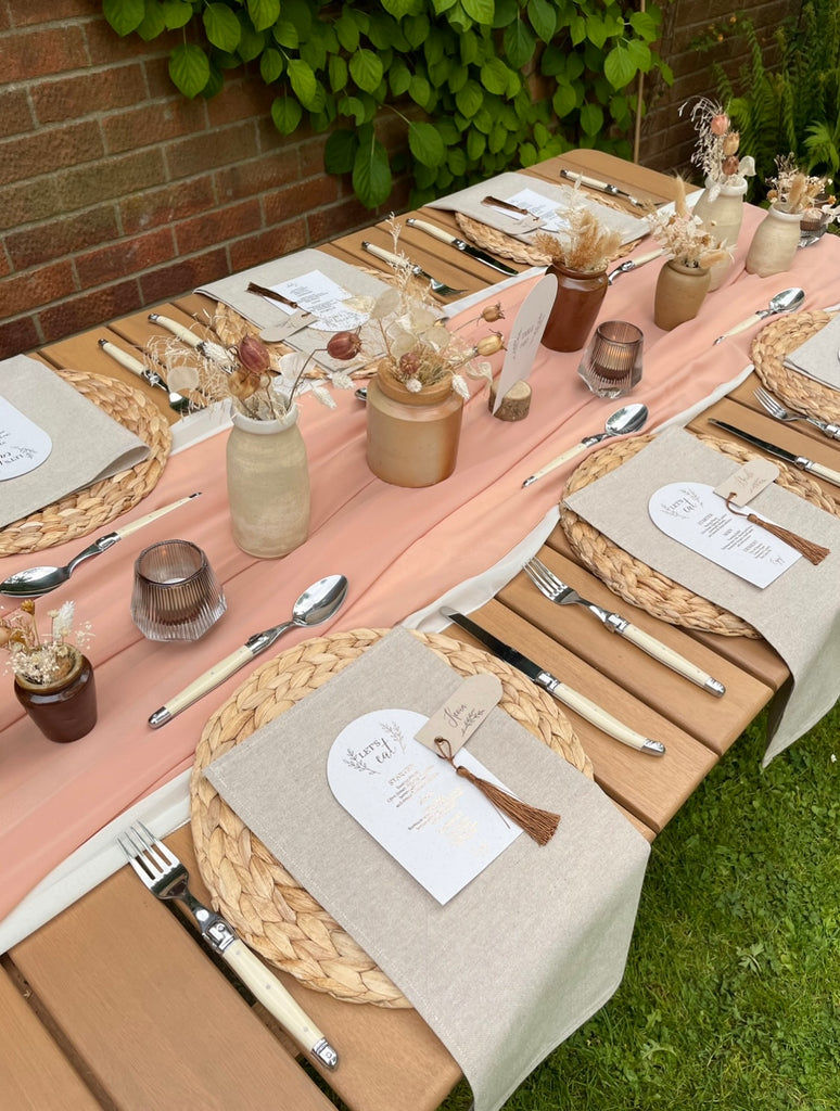 spring peach tablescape