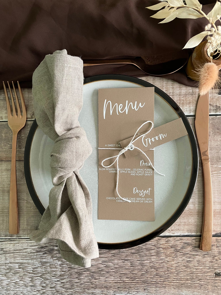 wedding name tags with menu