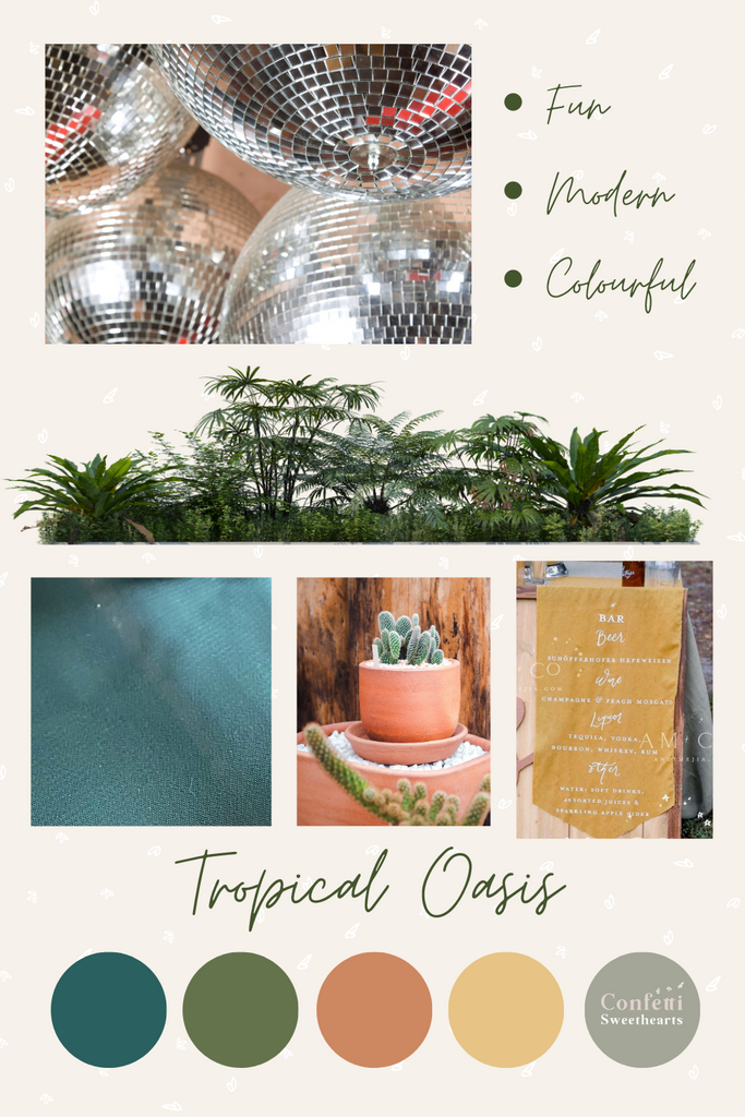 tropical oasis wedding mood board