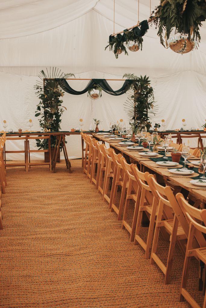 tropical event design in a marquee
