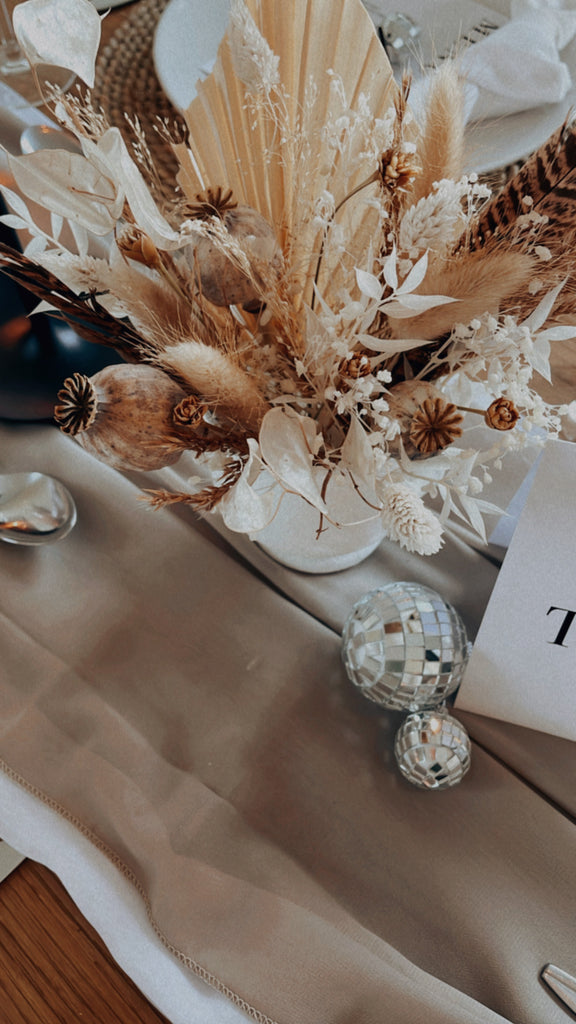 neutral dried florals boho wedding