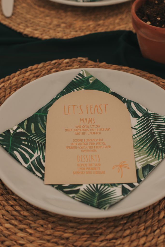 patterned tropical leaf napkins for place settings