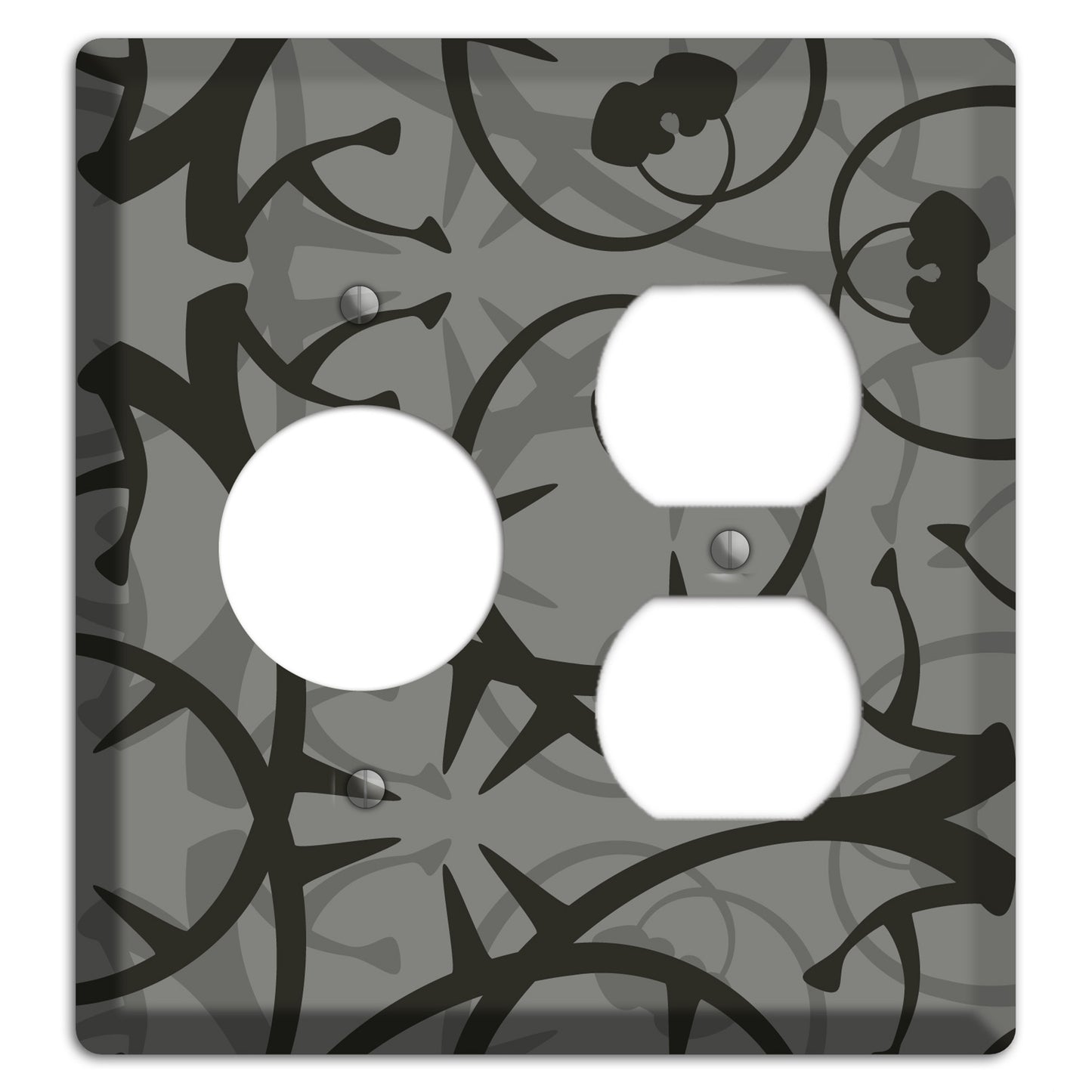 Grey with Black Retro Sprig Receptacle / Duplex Wallplate