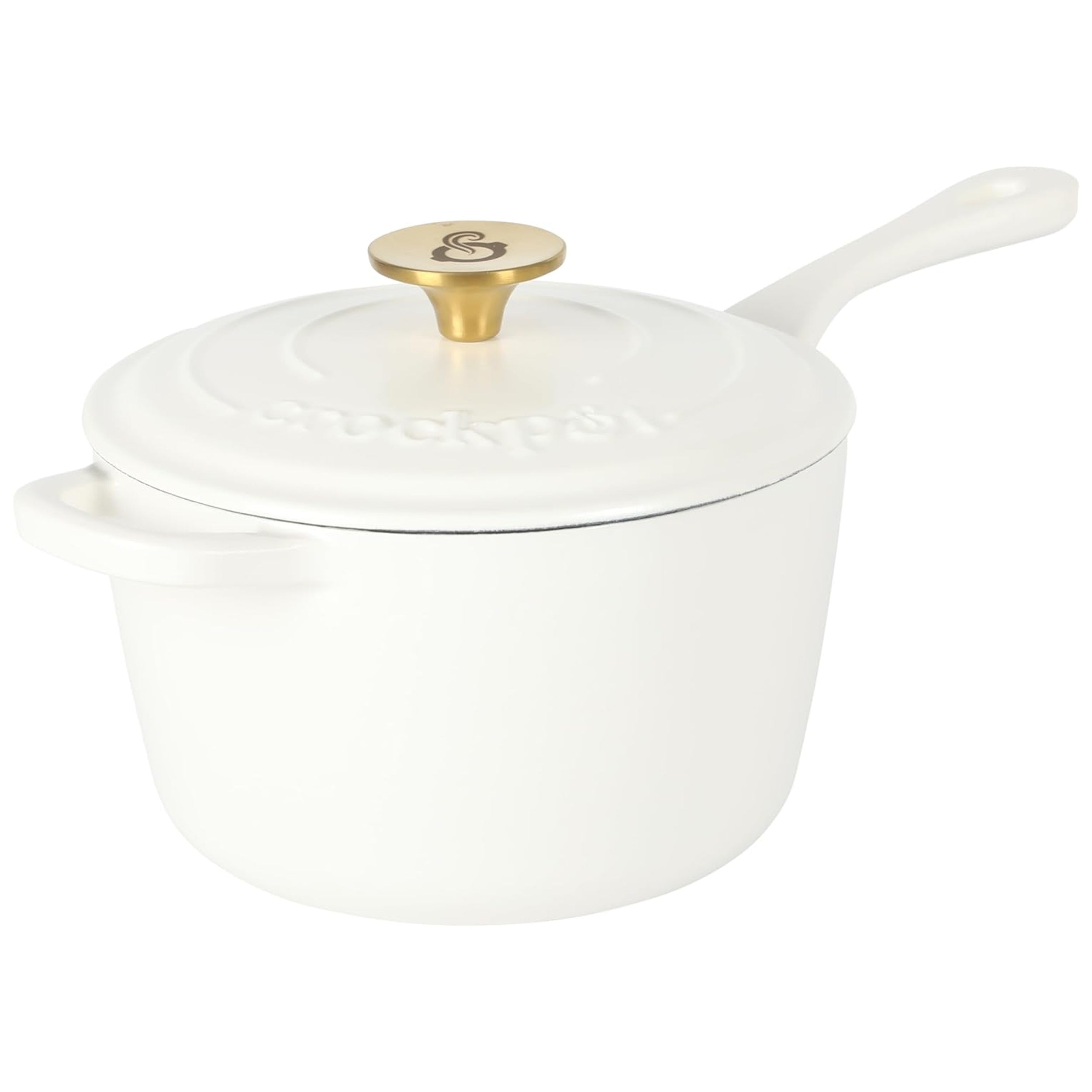 Crock-Pot  Artisan 3 Quart Enameled Cast Iron Saucepan with Lid in Linen and Gold