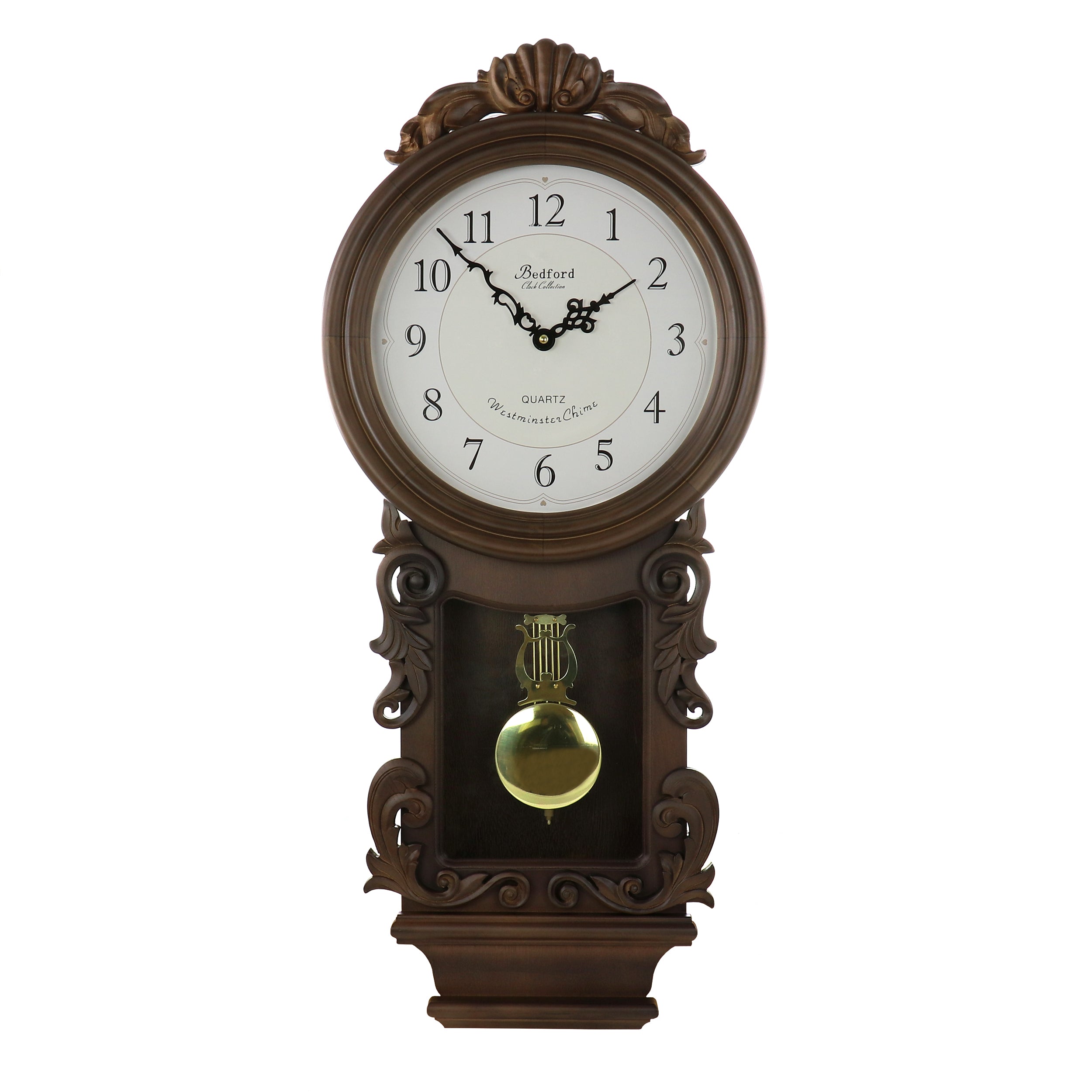 Bedford Clock Collection  Chestnut Chiming Pendulum Wall Clock